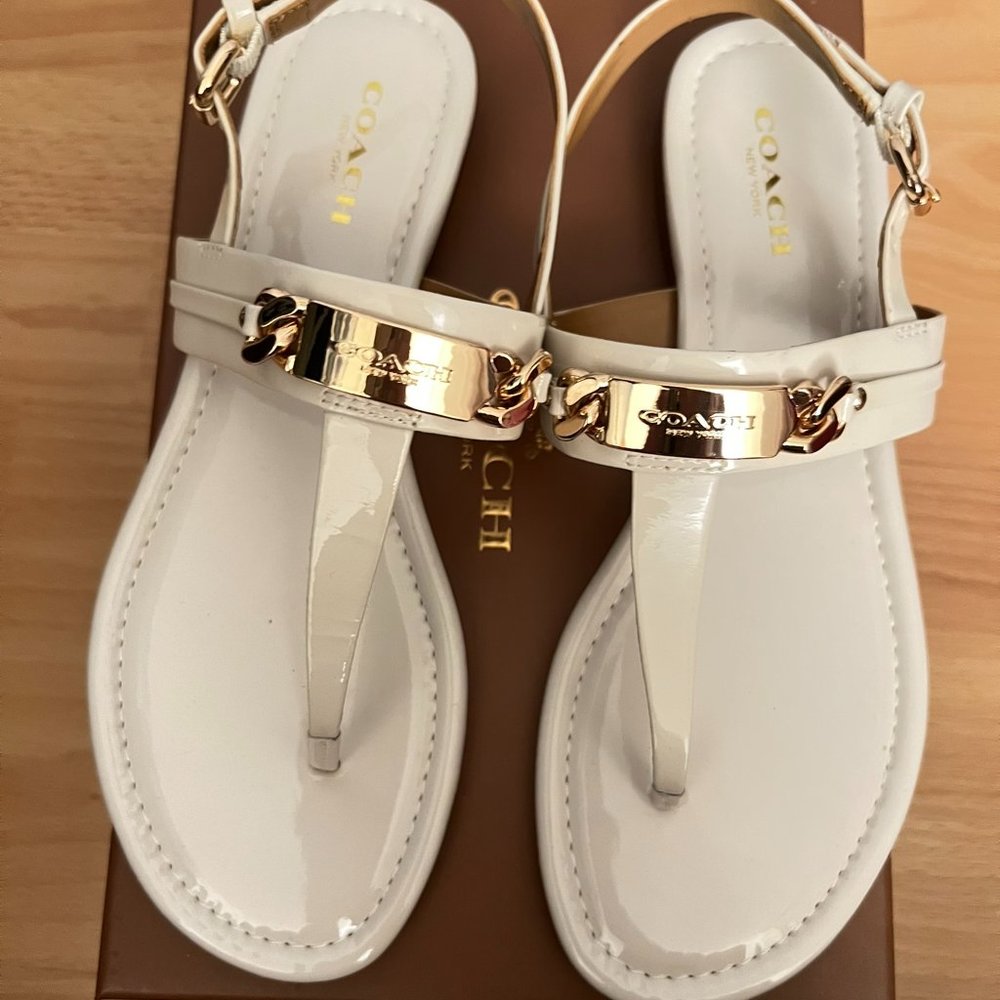 Coach Caterine Ivory Patent Leather Thong Sandals